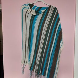 Vintage Striped Poncho with Fringe